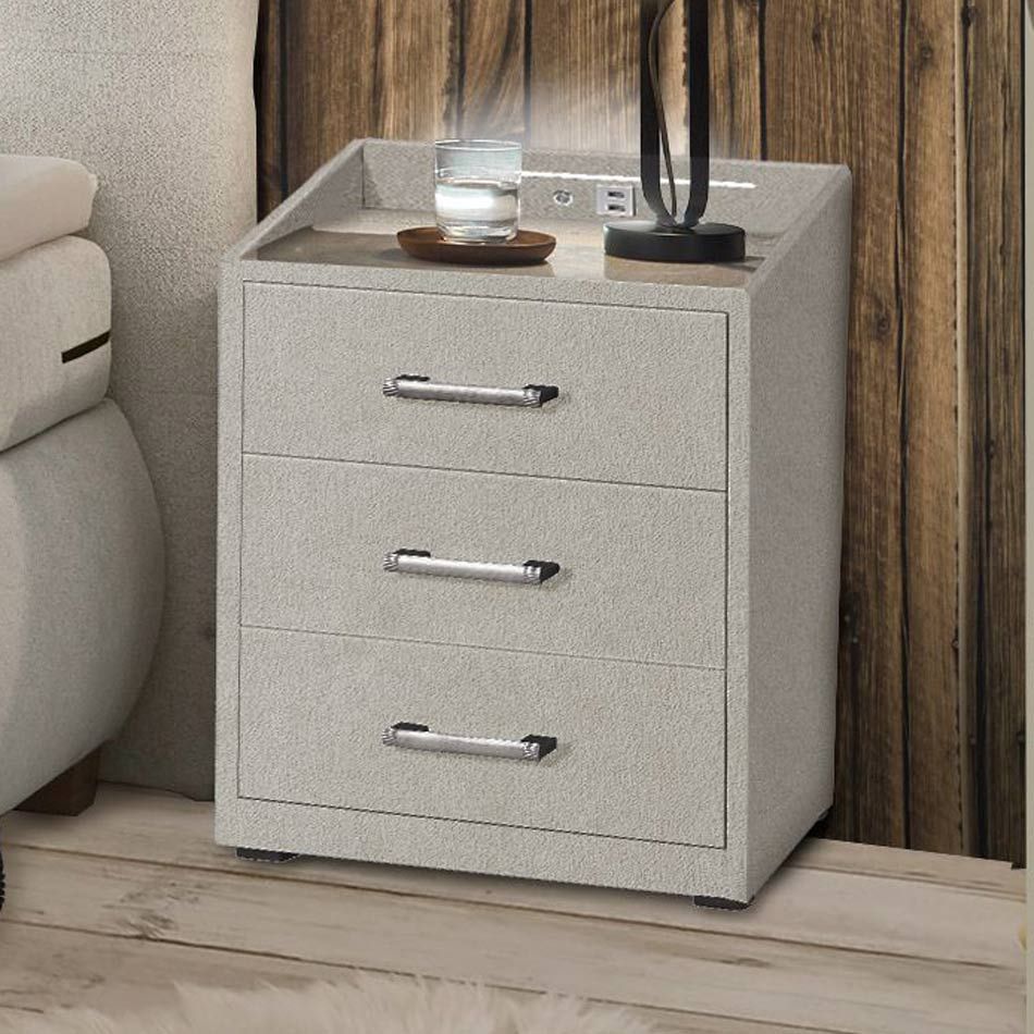 Polsternachttisch Randy Webstoff H 61cm mit LED-Beleuchtung und USB-Anschluss