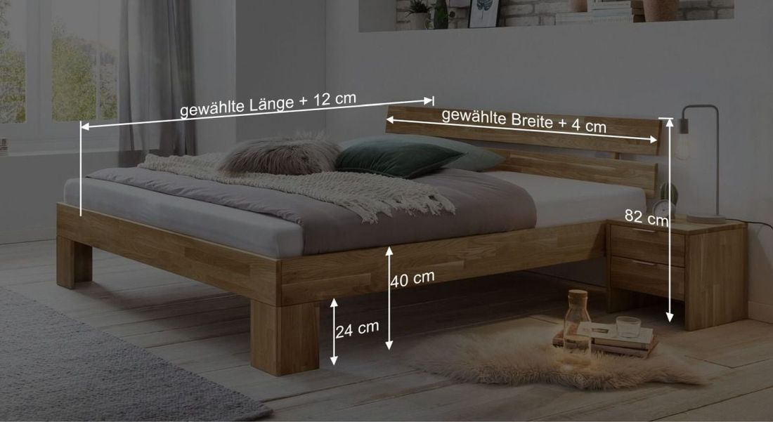 HOMELIV. Bett Kanata Komfort Wildeiche Massivholz