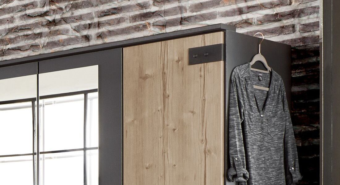 Drehtüren-Kleiderschrank Midori Tanne Dekor mit Spiegel
