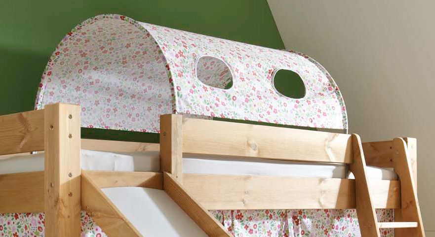 Mini-Hochbett Kids Dreams Kiefer Massivholz mit Lattenrost und Rutsche