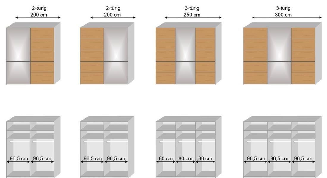 Musterring Schwebetüren-Kleiderschrank Sorrent Eiche teilmassiv mit Spiegel