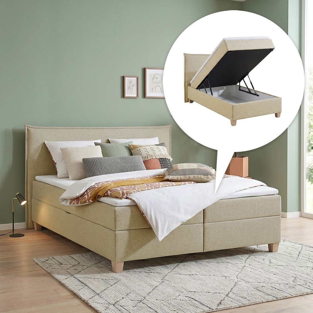 HOMELIV. Boxbett Zibo Webstoff mit Bettkasten