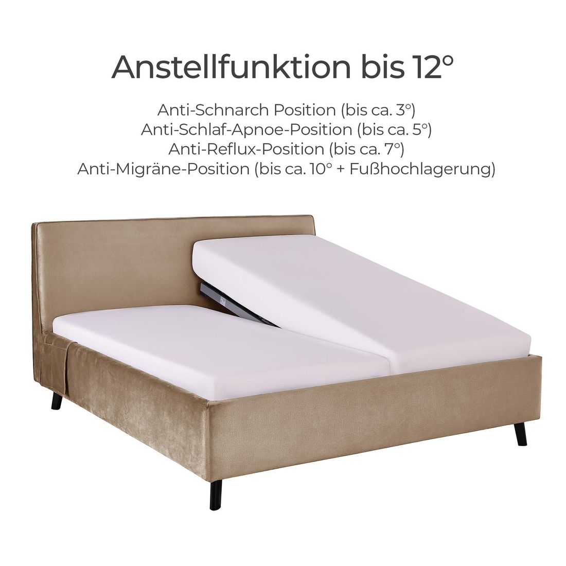 Polsterbett Thea Komfort Velours mit Pflegebett-Funktion und Lattenrost