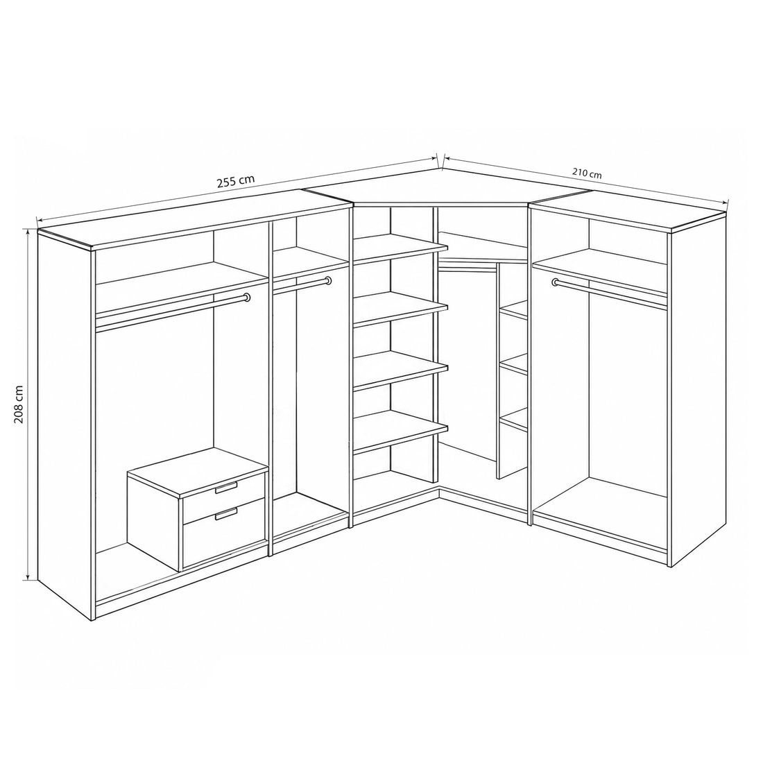 Eck-Kleiderschrank Ceprano mit Beleuchtung