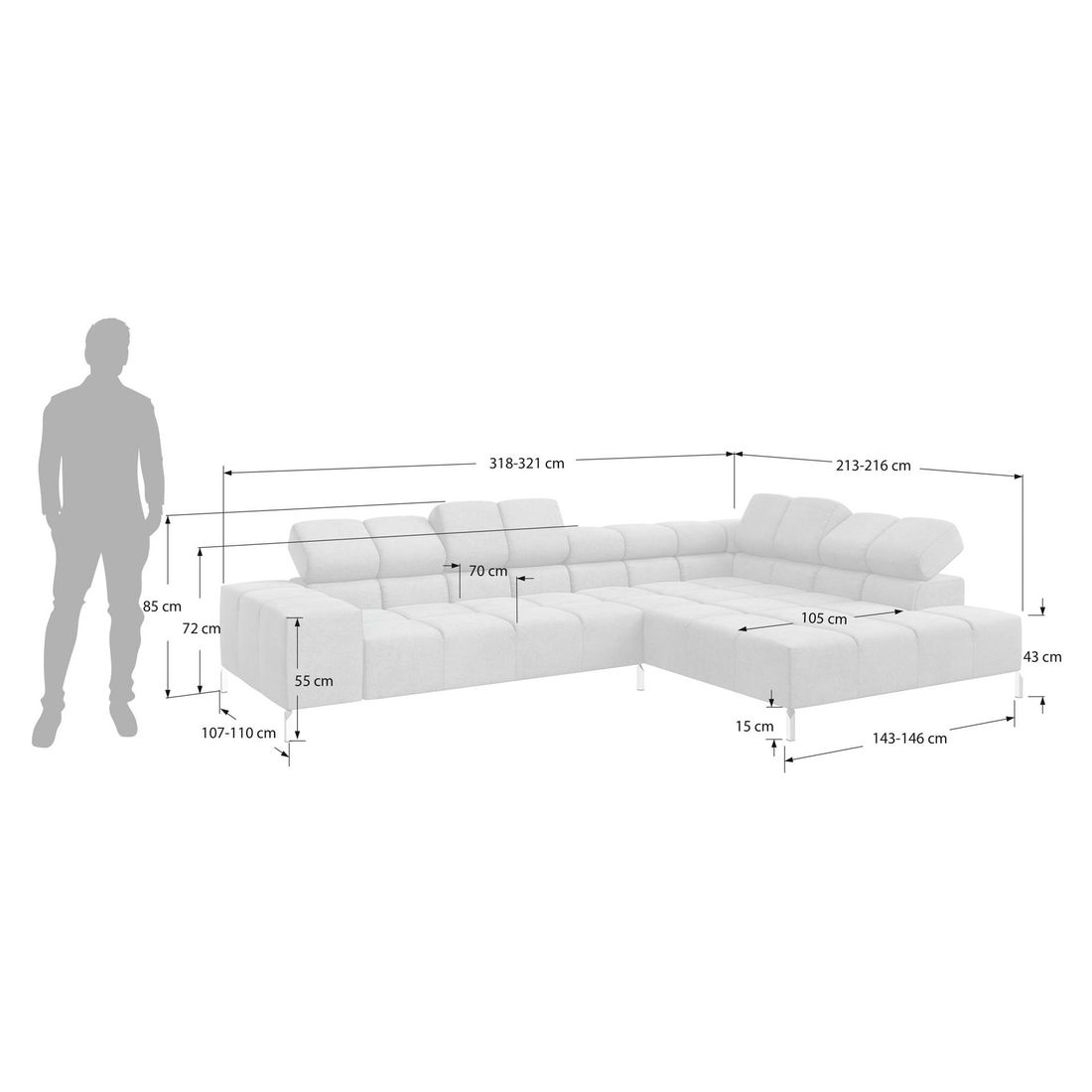 HOMELIV. Ecksofa Cambridge 321x216x85cm Velours