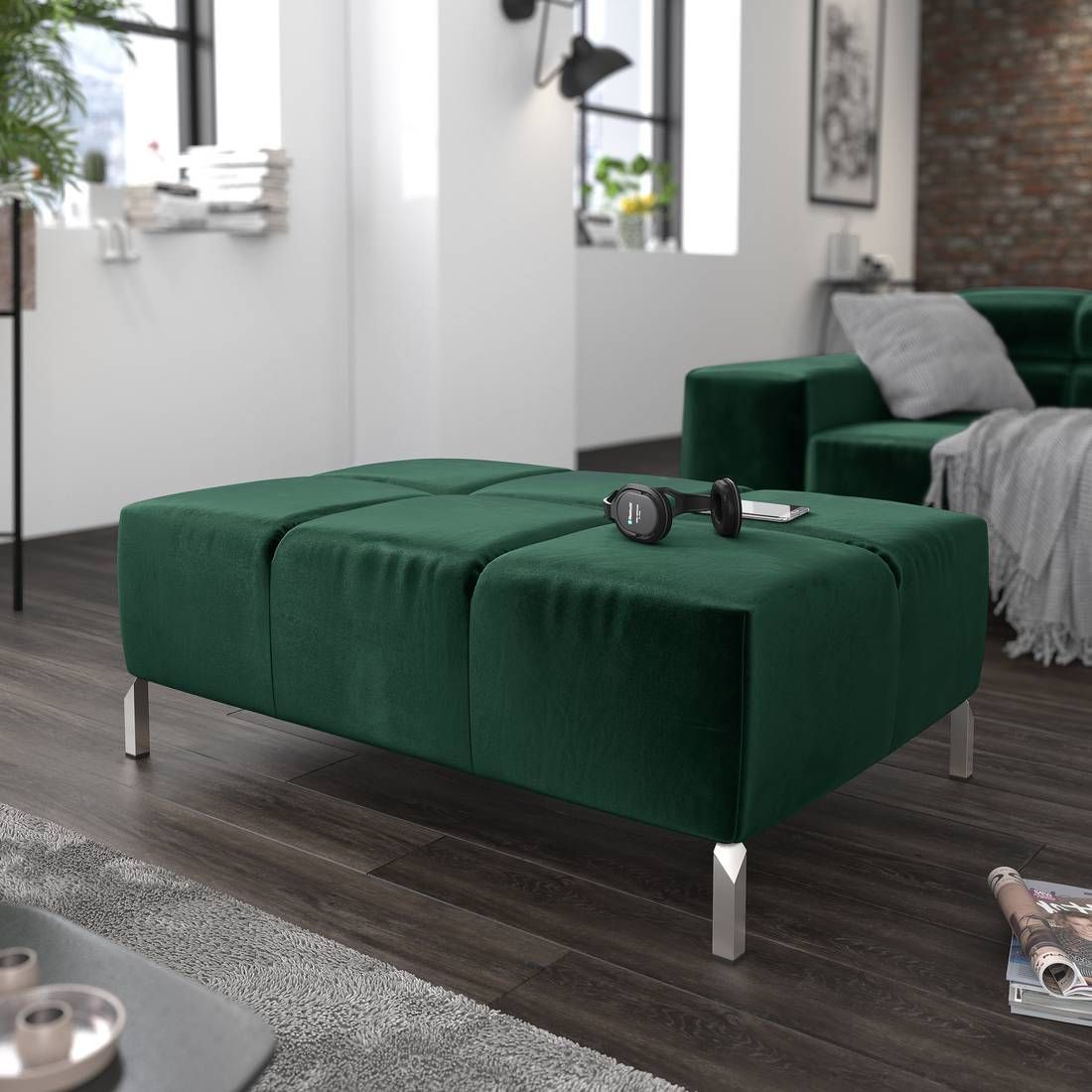 HOMELIV. Polsterhocker Cambridge Velours
