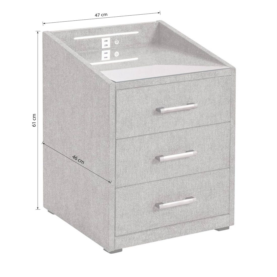 Polsternachttisch Darcy Webstoff H 61cm mit LED-Beleuchtung und USB-Anschluss