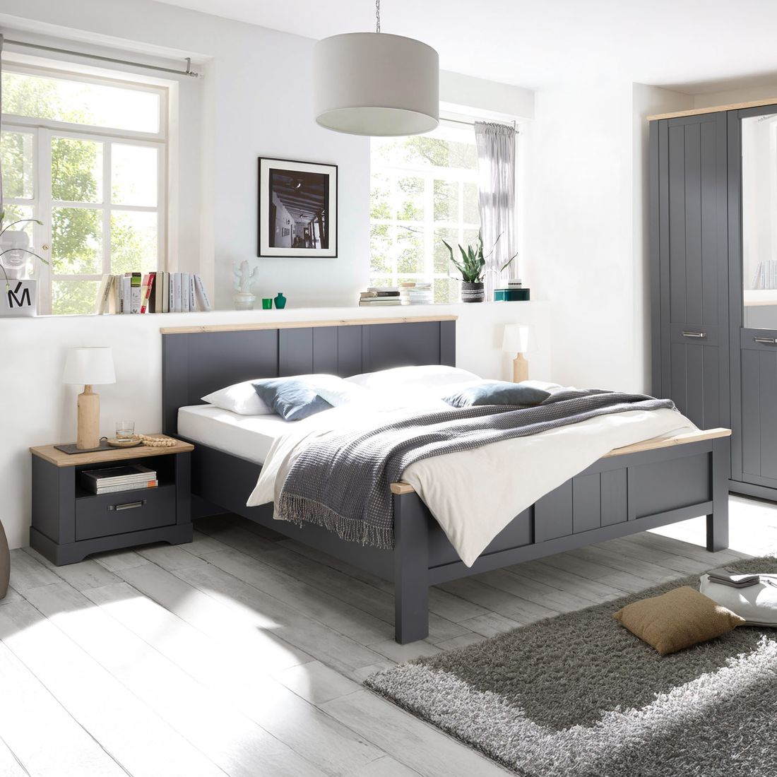 Bett Doriga Komfort Eiche Dekor mit Nachttischen 180x200cm