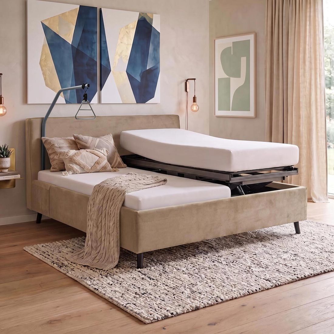 Polsterbett Thea Komfort Velours mit Pflegebett-Funktion und Lattenrost
