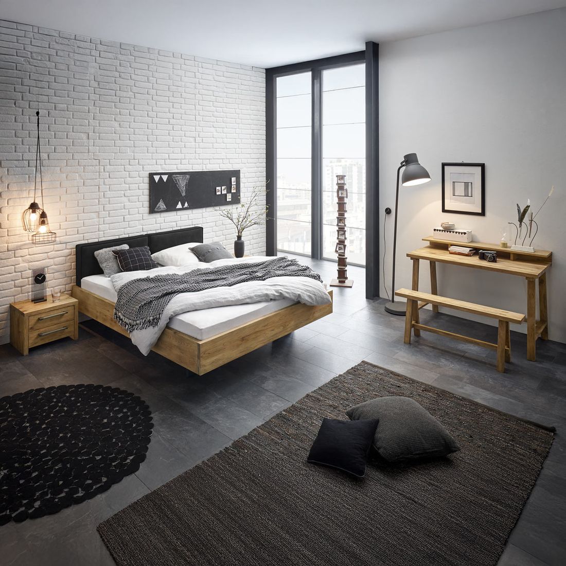 Bett Dourados Komfort Wildeiche Massivholz