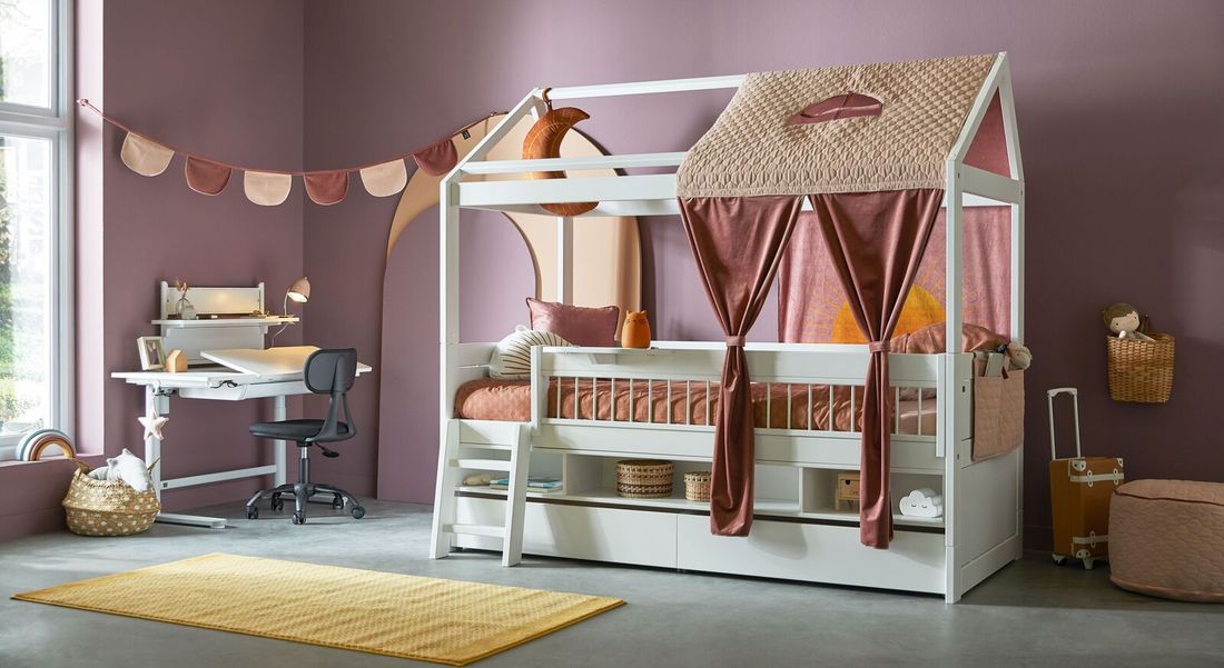 LIFETIME Hausbett Sunset Dreams Kiefer Massivholz mit Lattenrost und Schubkasten