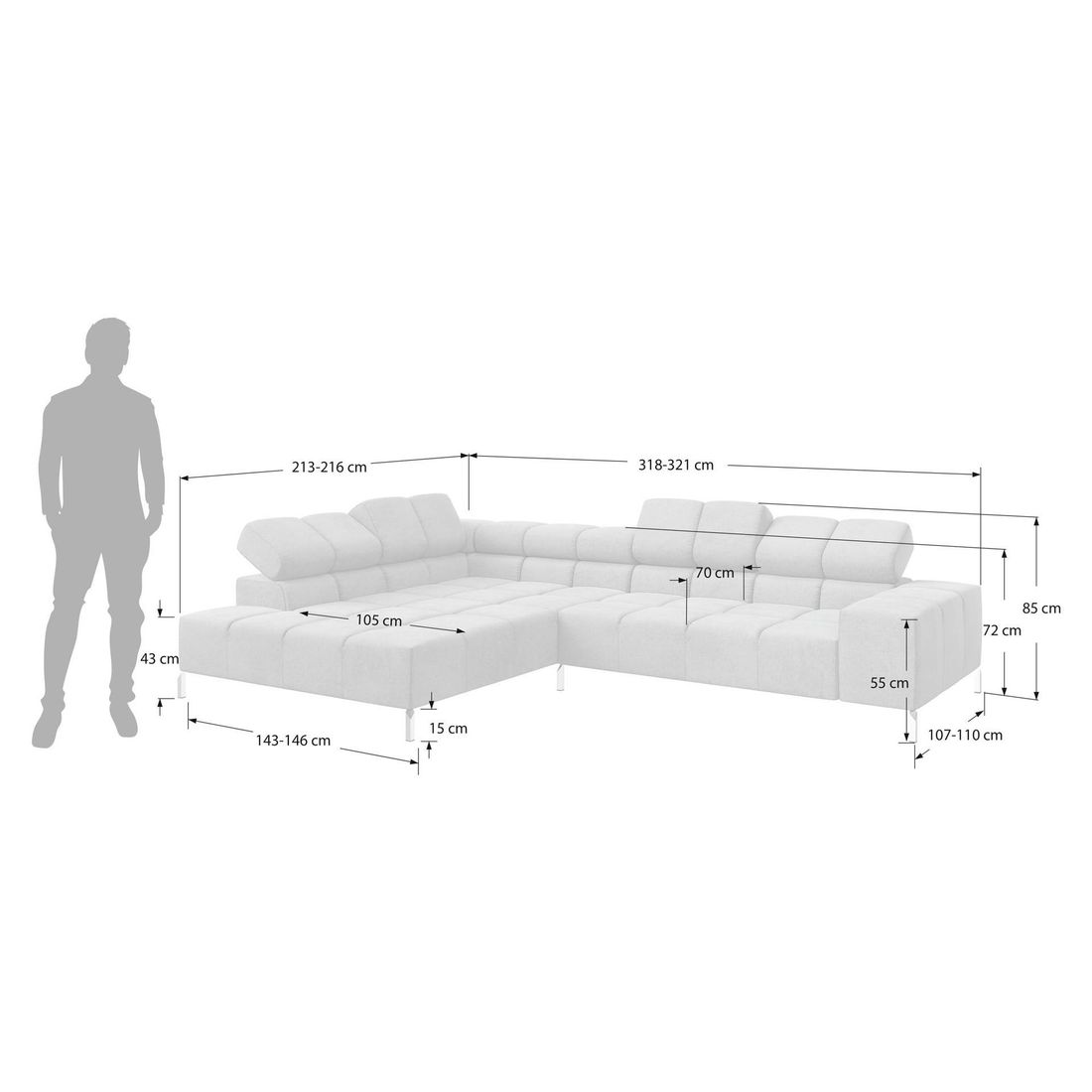HOMELIV. Ecksofa Cambridge 321x216x85cm Feincord