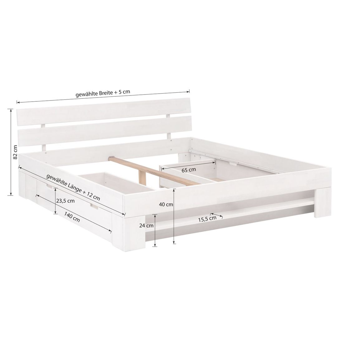 HOMELIV. Bett Valor Komfort Kernbuche Massivholz mit Schubkasten