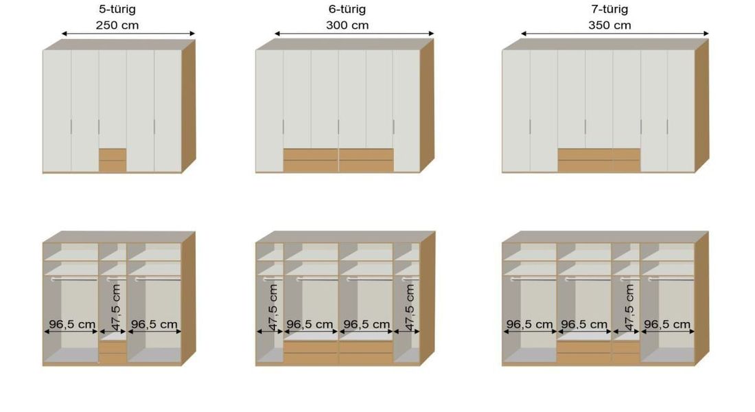 Interliving Drehtüren-Kleiderschrank 1205 Eiche Dekor mit Glasfront und Schubladen