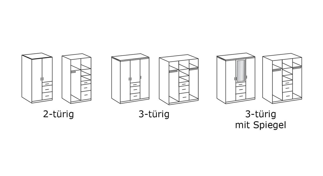 Drehtüren-Kleiderschrank Porvenir mit Schubladen und Innenausstattung H 199cm
