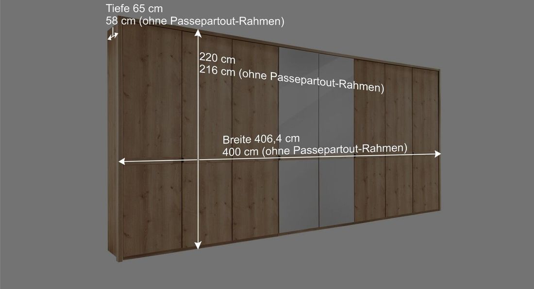 Drehtüren-Kleiderschrank Lothas Eiche Dekor mit Spiegel