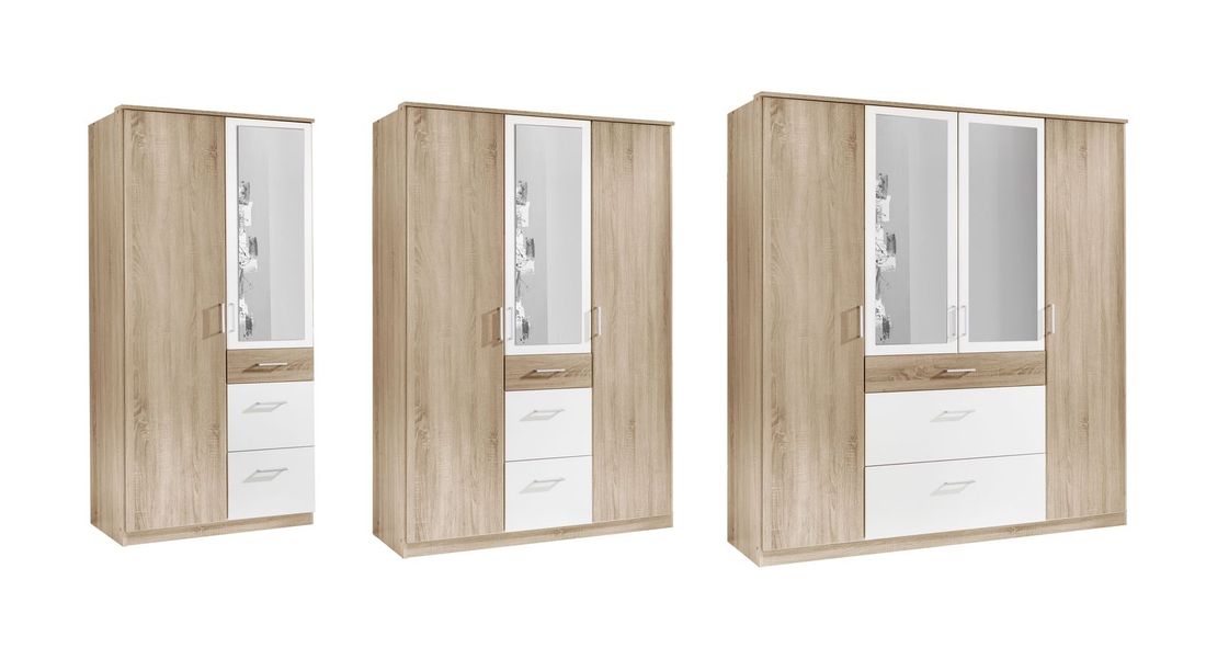 Drehtüren-Kleiderschrank Prea Eiche Dekor mit Schubladen