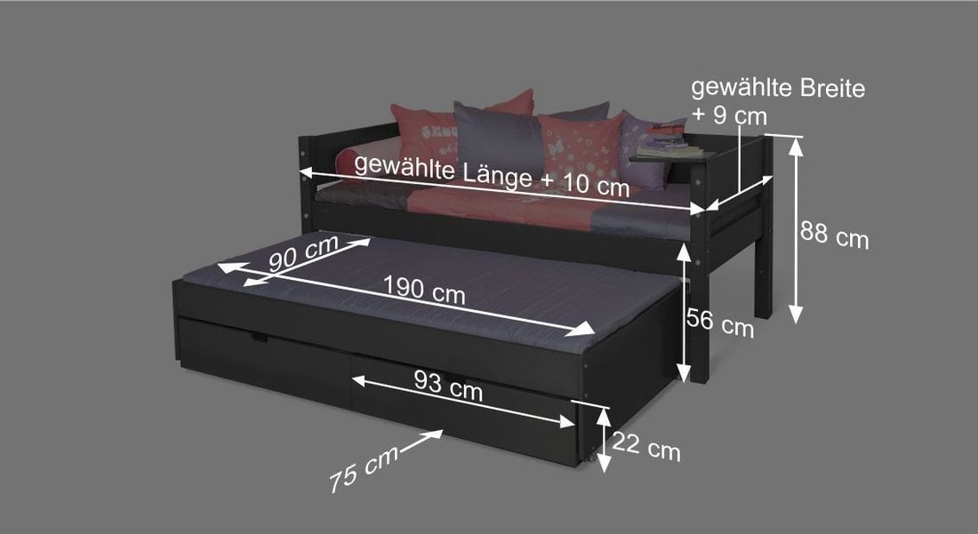Kojenbett Kids Town Color Buche teilmassiv mit Lattenrost und Schubkasten