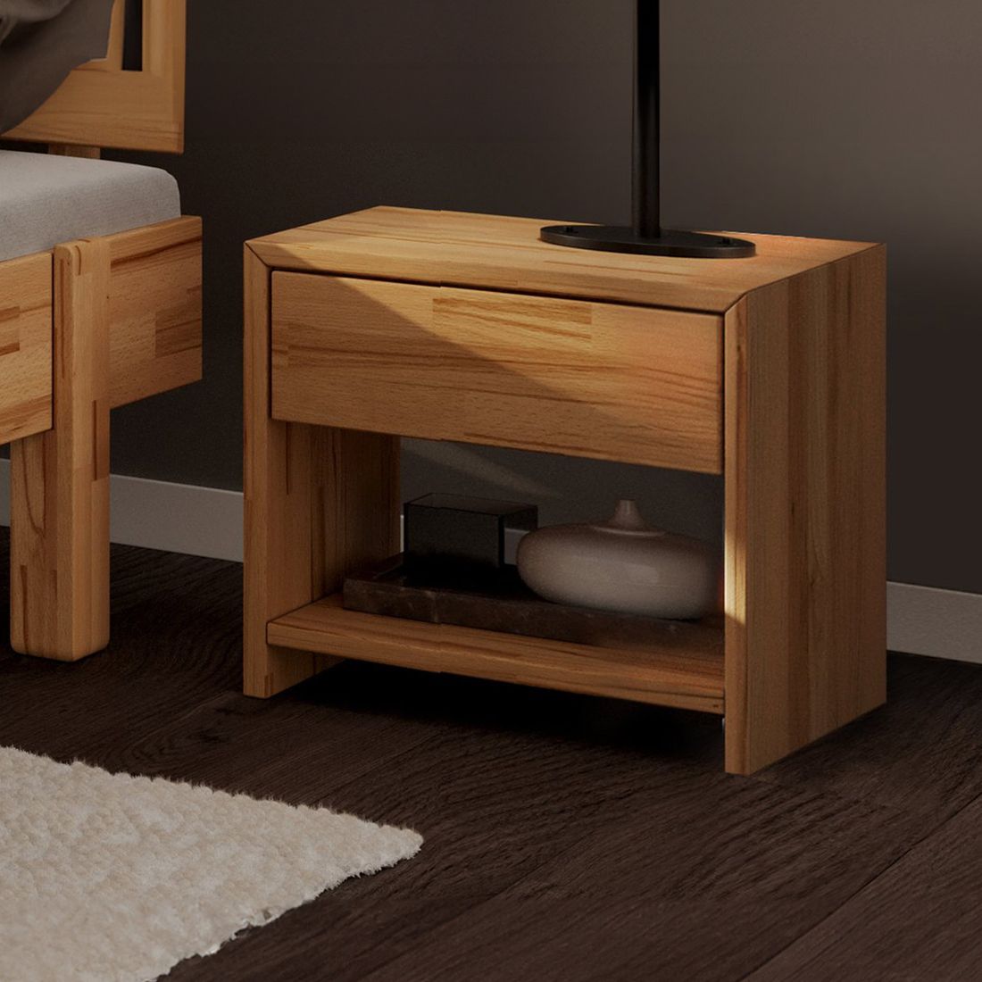Nachttisch Liora Kernbuche Massivholz H 40 cm