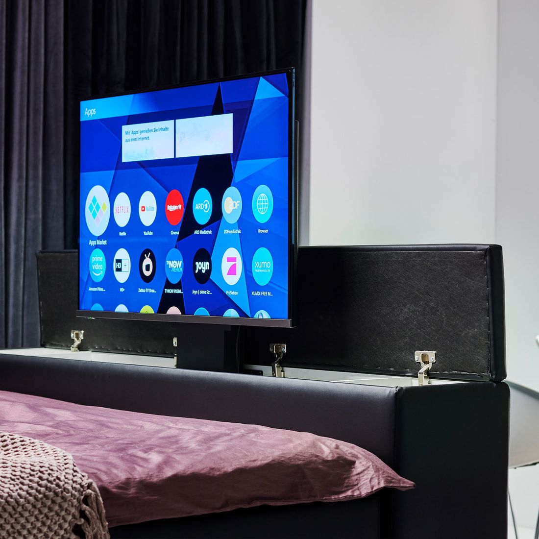Boxspringbett Lucaro Kunstleder mit Beleuchtung und TV-Halterung