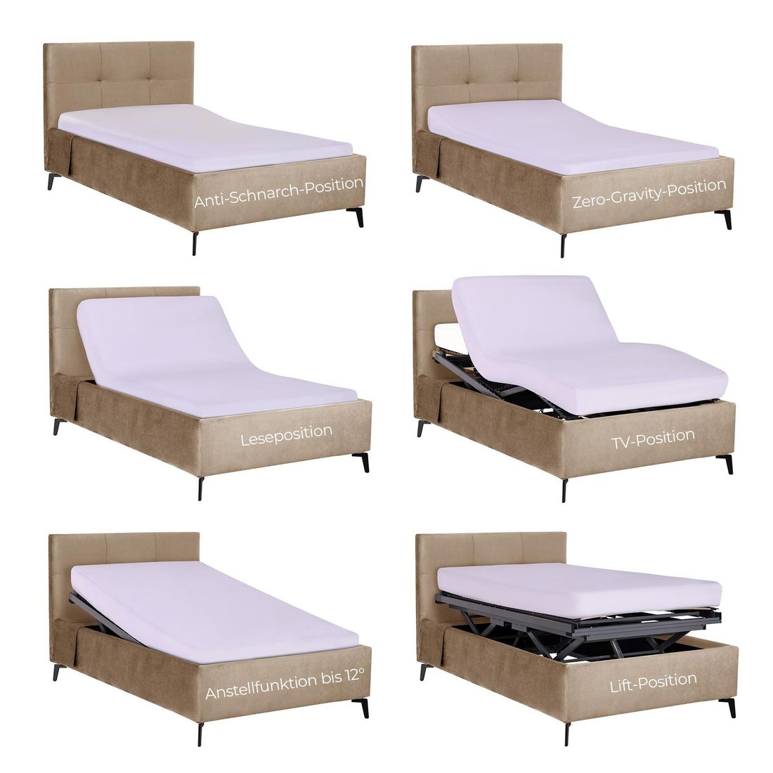Polsterbett Josephine Komfort Velours mit Pflegebett-Funktion und Lattenrost