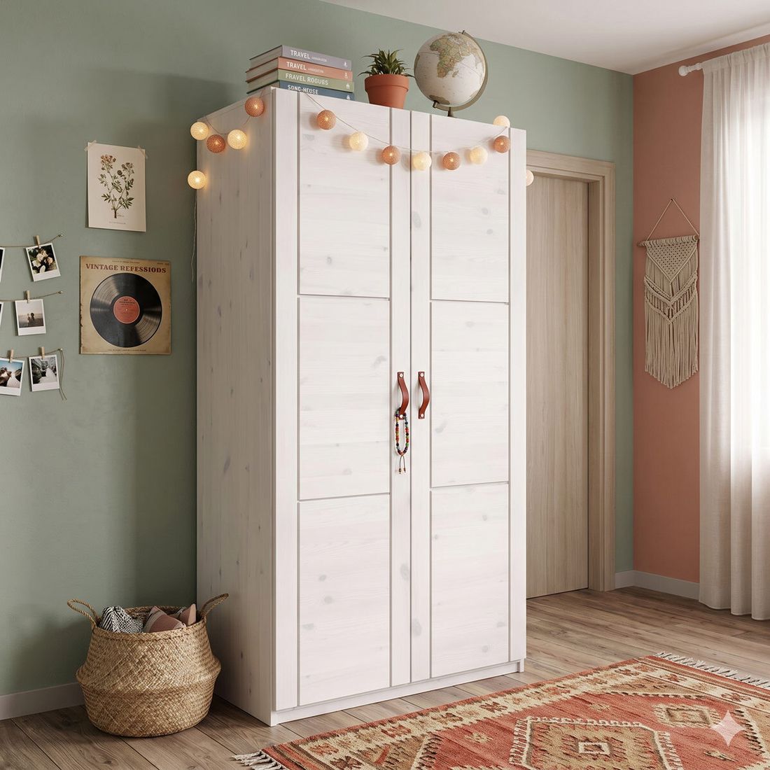 LIFETIME Drehtüren-Kleiderschrank Original Kiefer Massivholz mit Innenausstattung H 203cm