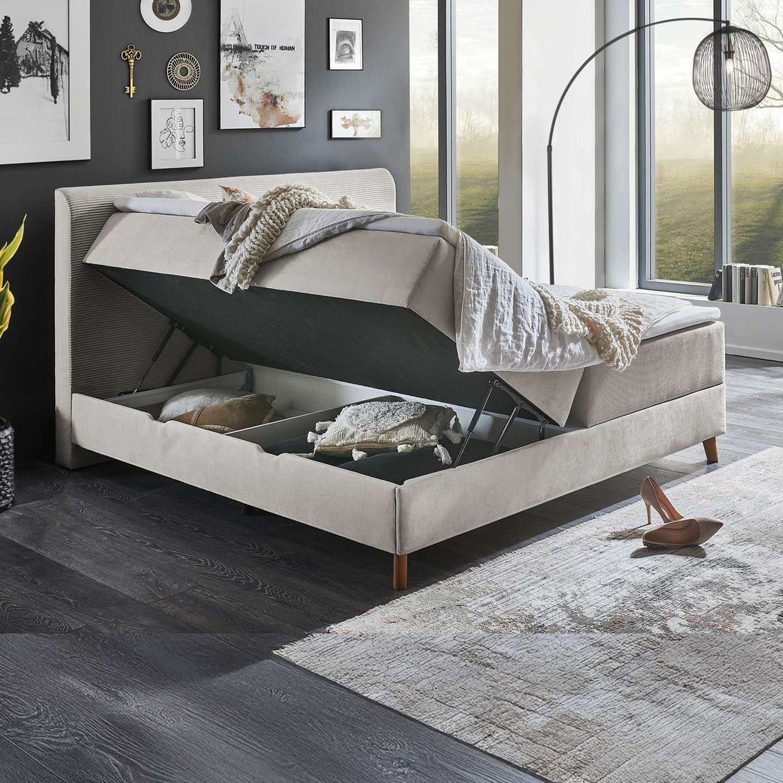 Boxspringbett Ronnes Webstoff mit Bettkasten