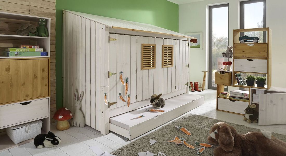 Hüttenbett Strandhaus Kiefer Massivholz mit Lattenrost