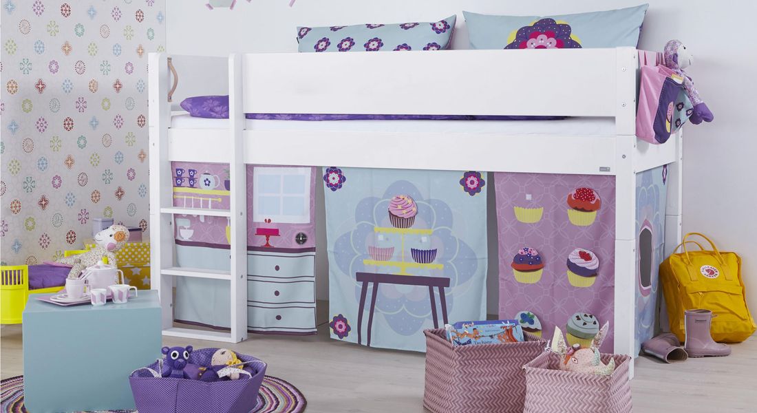 Mini-Hochbett Kids Town Buche teilmassiv mit Lattenrost