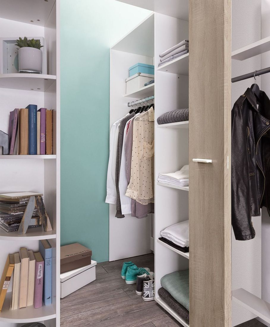 Eck-Kleiderschrank Solero begehbar mit Innenausstattung 124x201cm