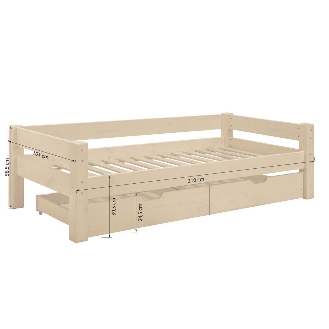 Bett Kids Fantasy Buche Massivholz mit Lattenrost und Schubkasten 90x200cm