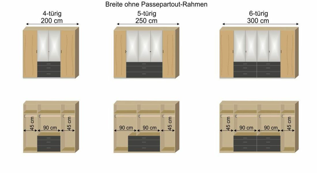 Drehtüren-Kleiderschrank Mancos Eiche Dekor mit Spiegel und Schubladen