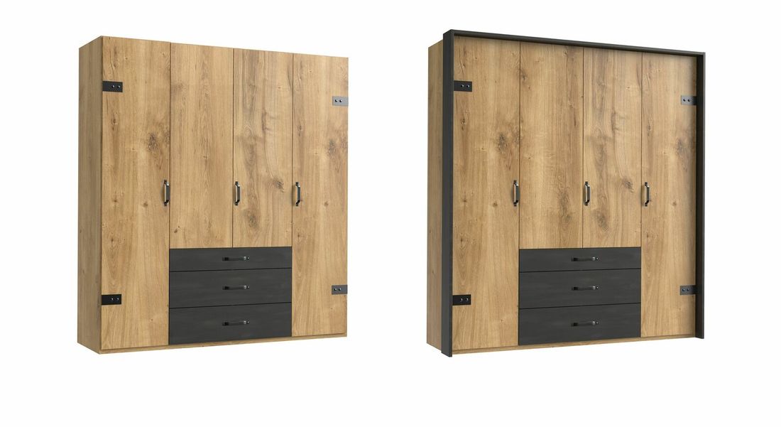 Drehtüren-Kleiderschrank Lakewood Eiche Dekor mit Schubladen