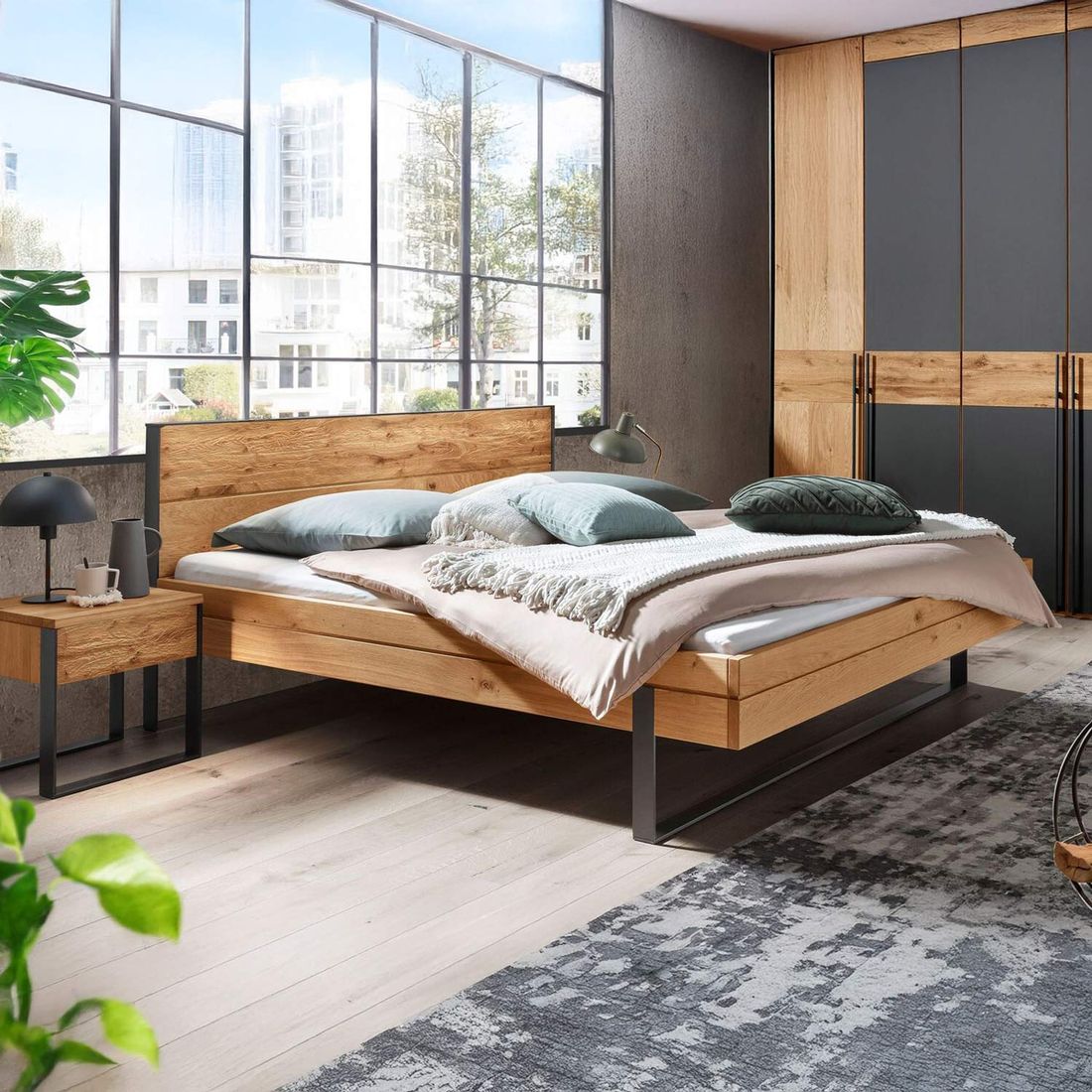 Bett Manari Komfort Wildeiche Massivholz