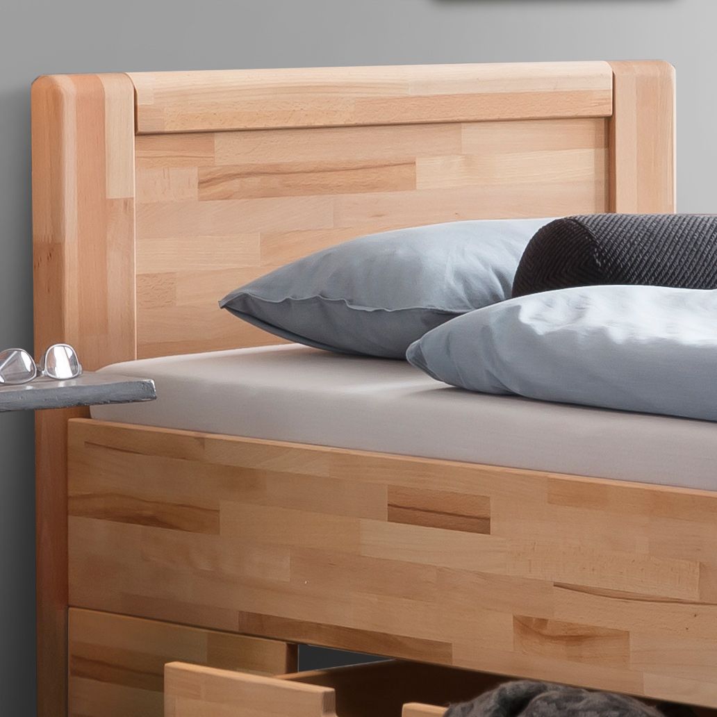 Seniorenbett Ewen Komfort Kernbuche Massivholz mit Schubkasten