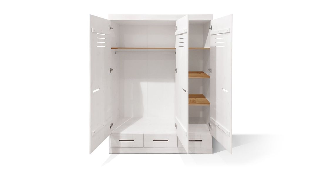 Drehtüren-Kleiderschrank Derby Kiefer Massivholz mit Schubladen