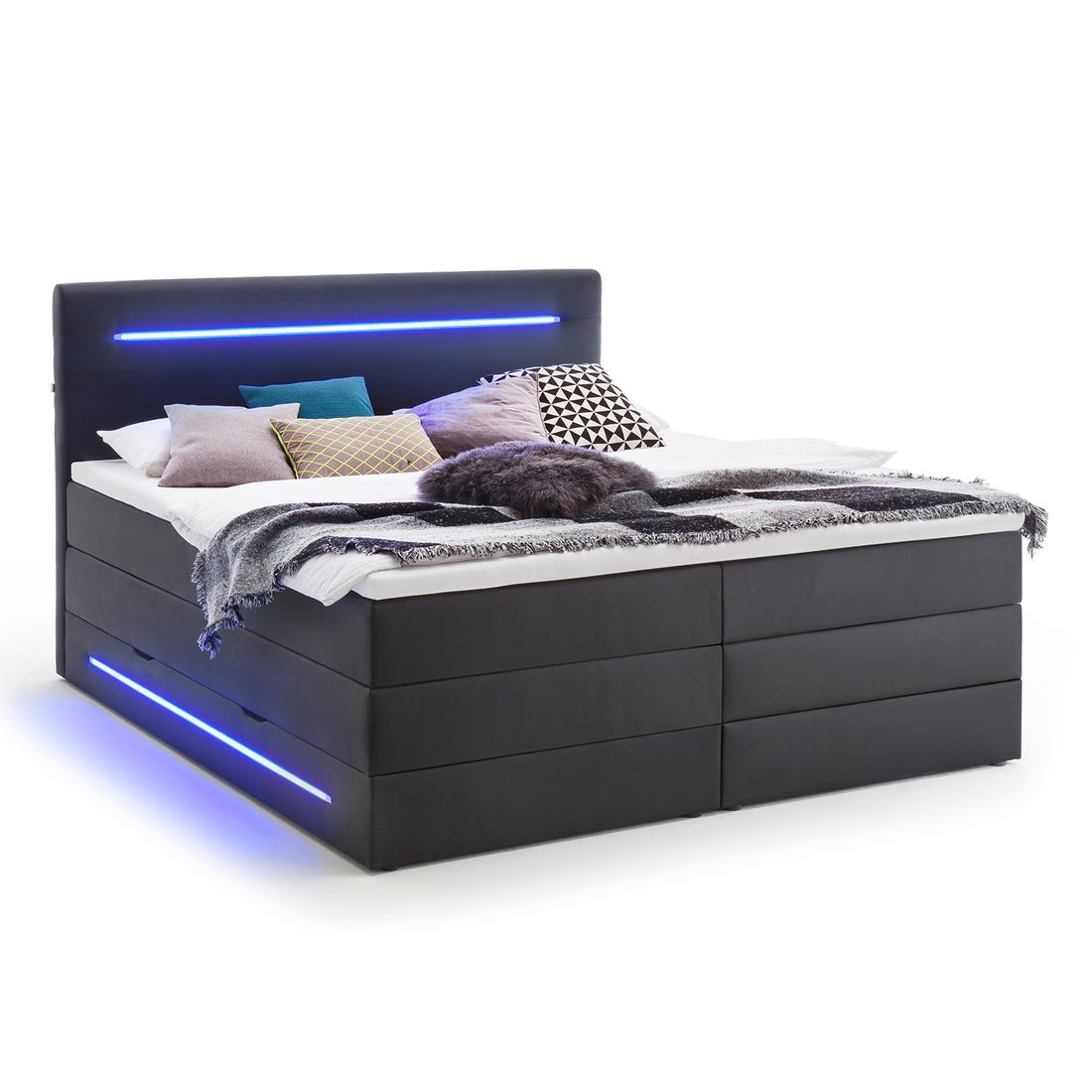 Boxspringbett Tollocan Kunstleder mit Beleuchtung und Bettkasten