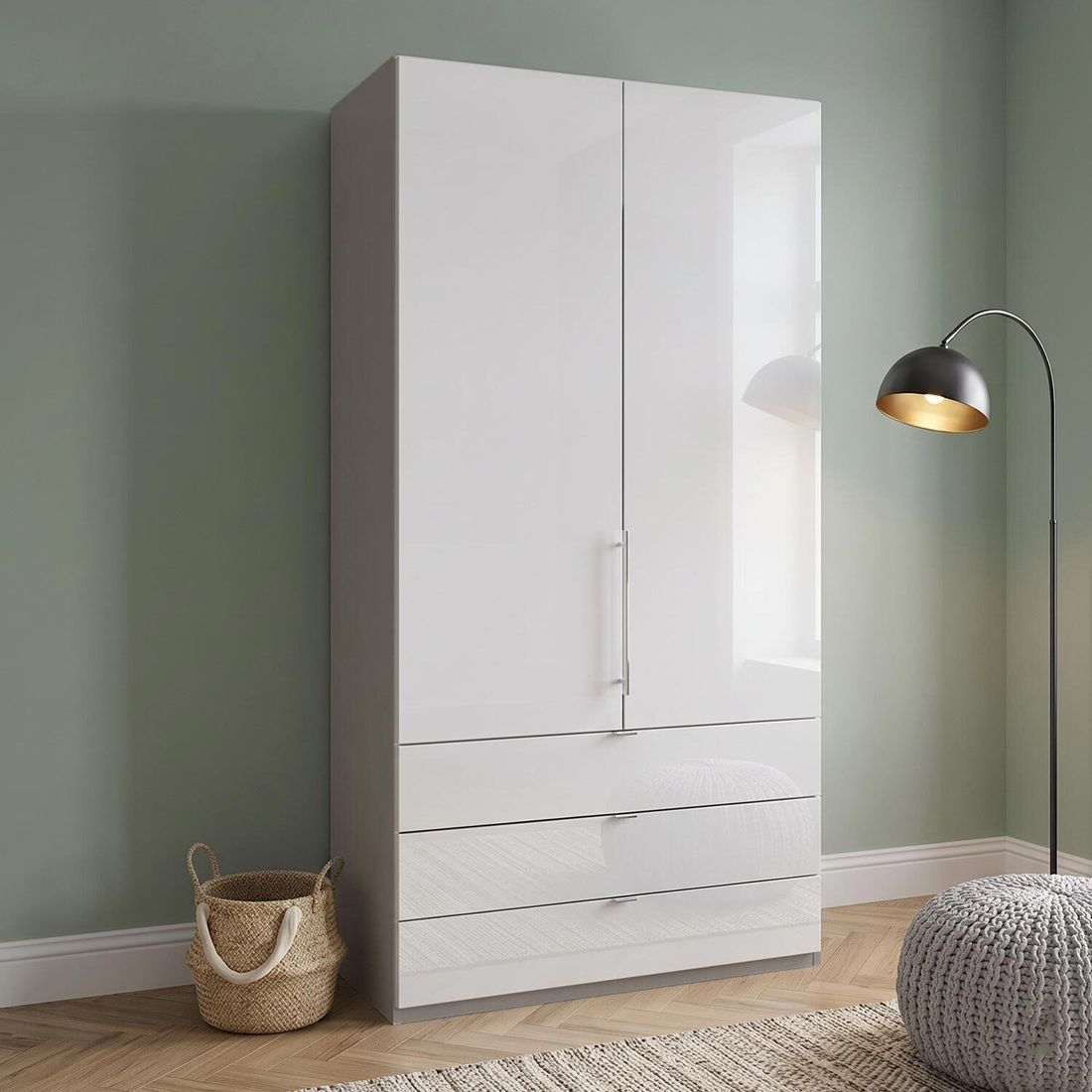Drehtüren-Kleiderschrank Selca mit Glasfront und Schubladen