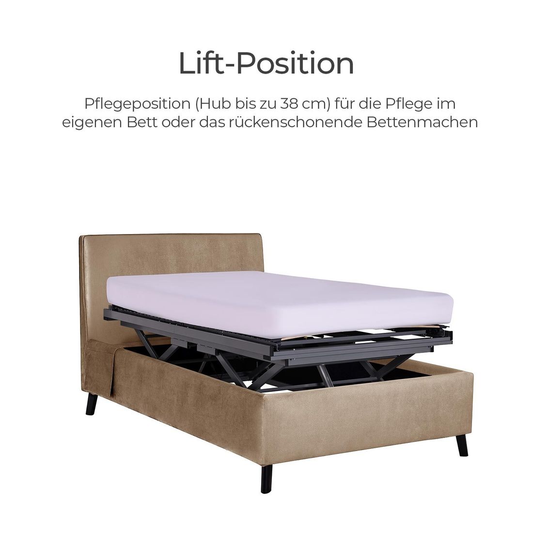 Einzelbett Thea Komfort Velours mit Pflegebett-Funktion und Lattenrost