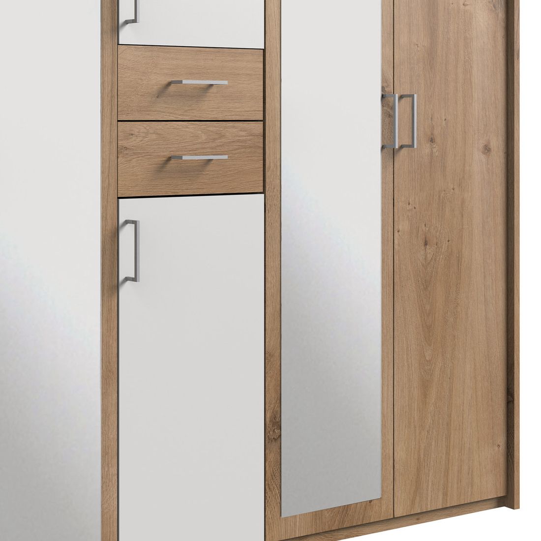 Drehtüren-Kleiderschrank Foglia mit Spiegel und Schubladen