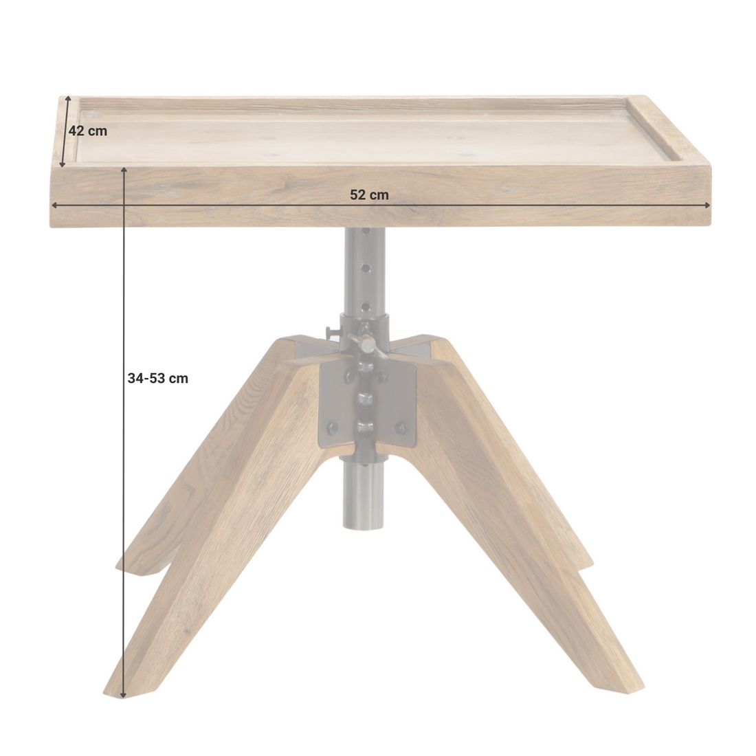 Bett-Beistelltisch Valdivia Wildeiche Massivholz H 34-53cm