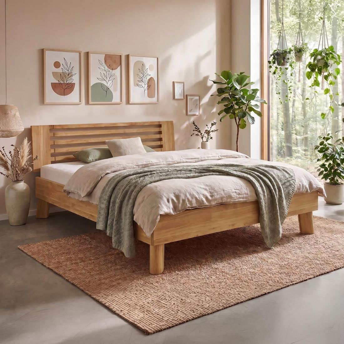 HOMELIV. Doppelbett Vivien Komfort Wildeiche Massivholz