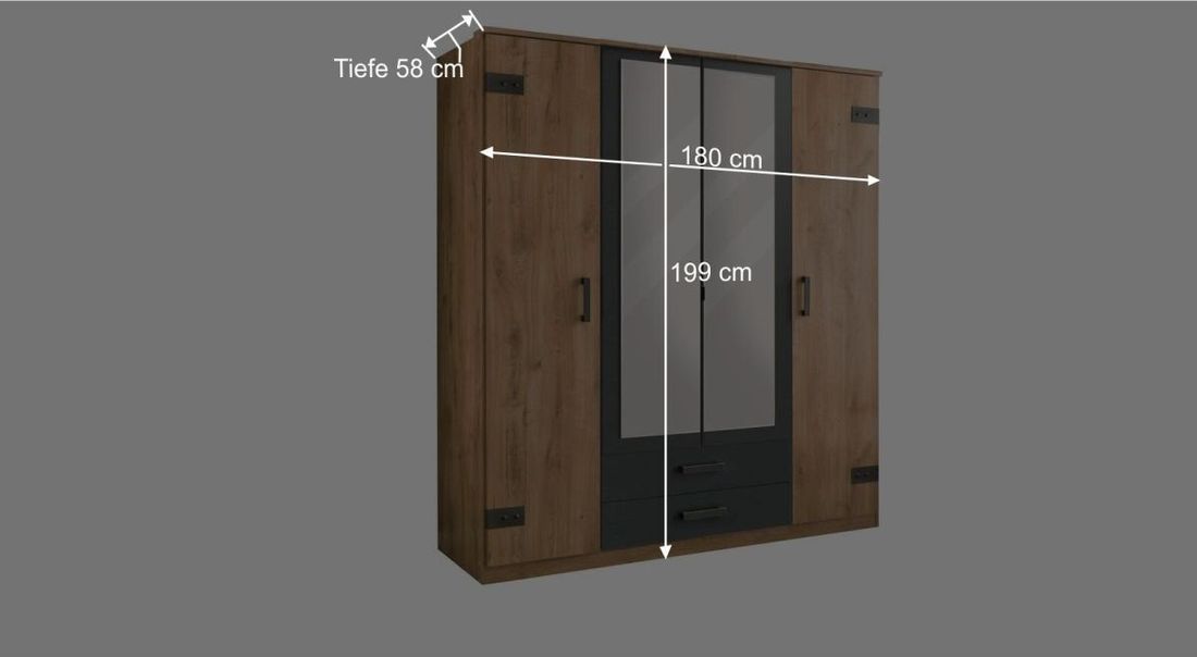 Drehtüren-Kleiderschrank Borlotto Eiche Dekor mit Schubladen