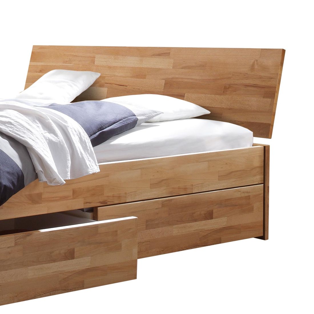 Doppelbett Manchester Komfort Kernbuche Massivholz mit Schubkasten