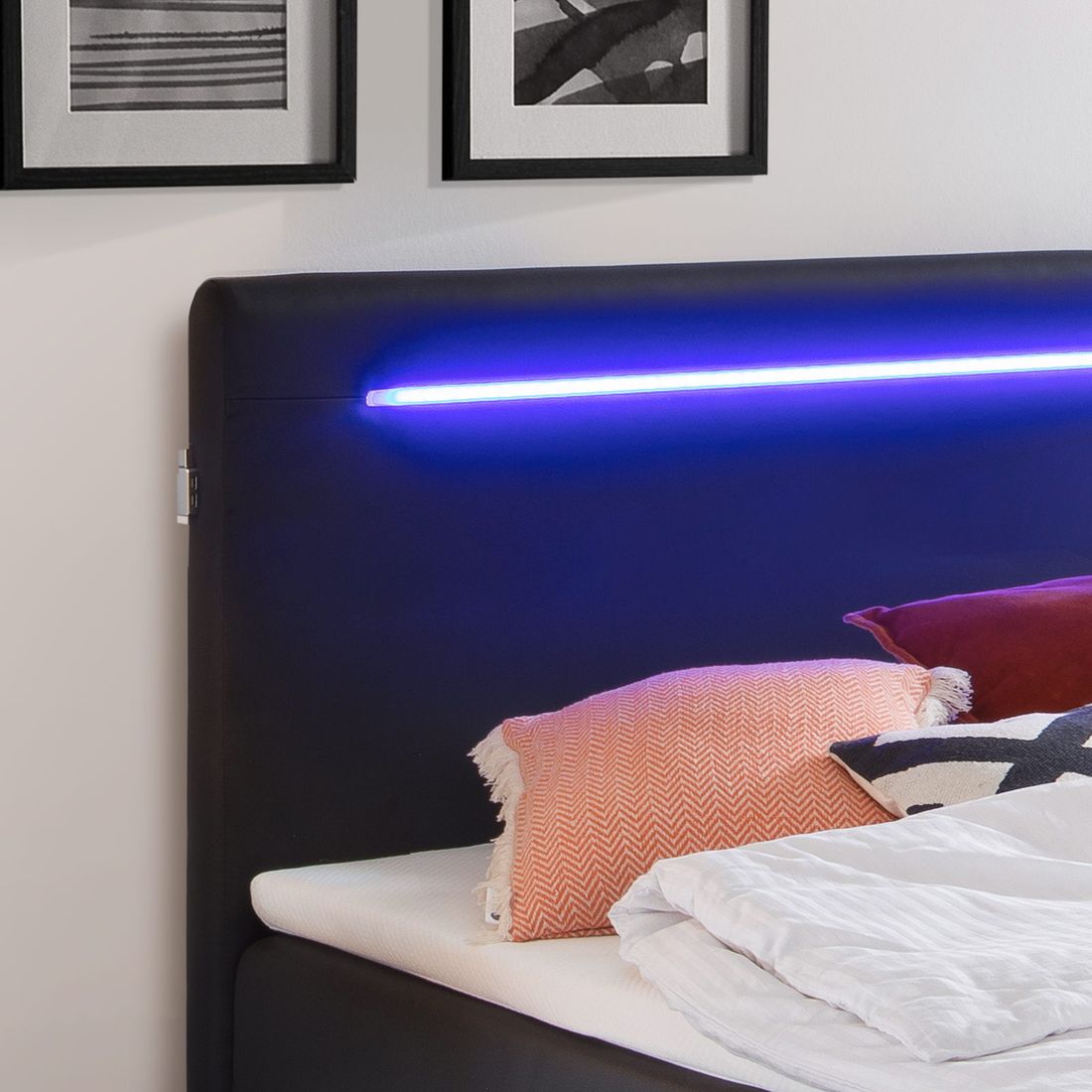 Boxspringbett Andrik Kunstleder mit Beleuchtung und Bettkasten
