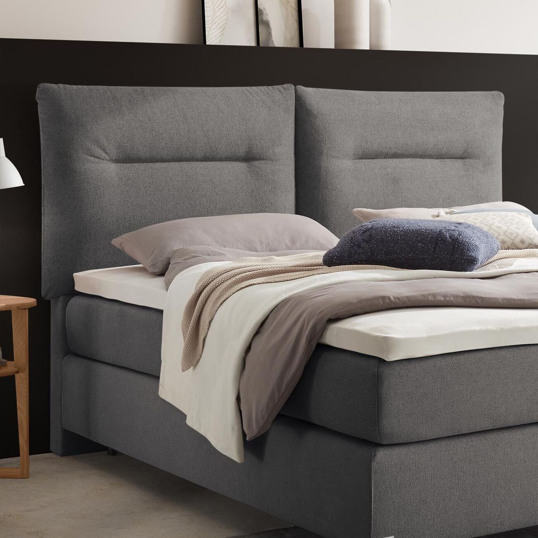 Boxspringbett Evgiros Velours-Strukturstoff