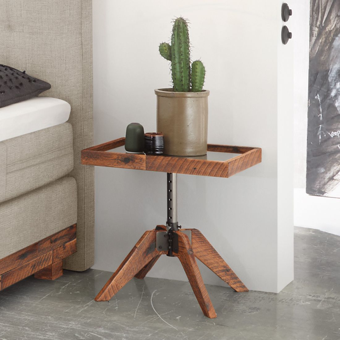 Bett-Beistelltisch Molina Akazie Massivholz H 34-53cm