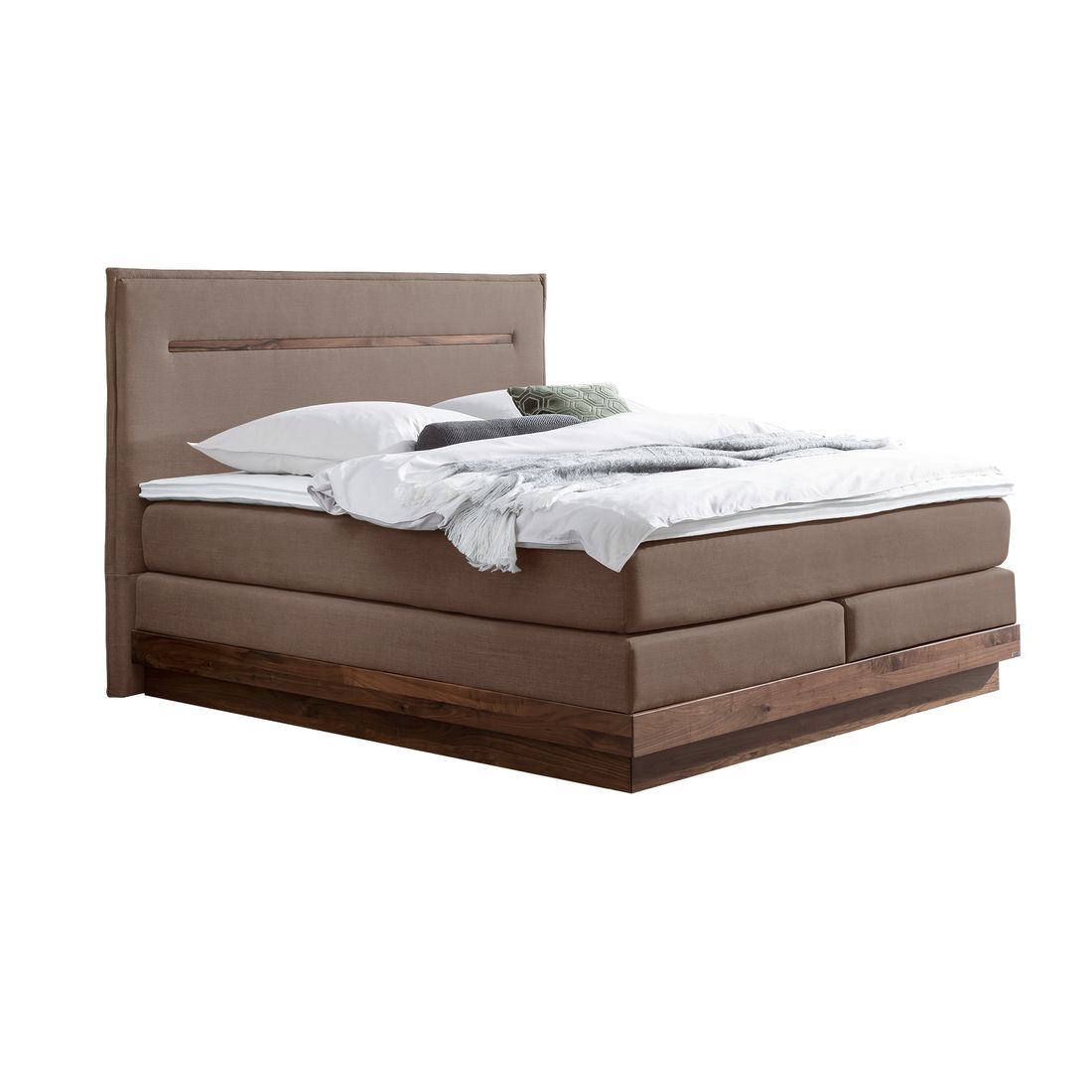 Hasena Boxspringbett Elegant Nussbaum Webstoff mit Kopfteil Zoe