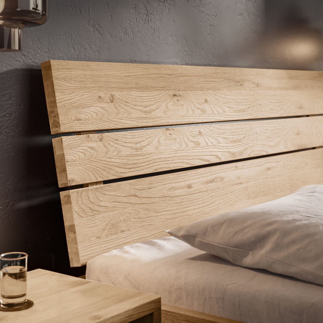 Bett Larus Komfort Wildeiche Massivholz mit Bettkasten