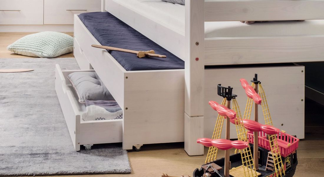 Ausziehbett Kids Paradise Kiefer Massivholz mit Lattenrost und Bettschublade